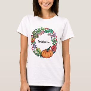 Camiseta Acuarela Hermosa guirnalda de calabaza con hojas