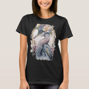 Camiseta Acuarela Heron Freshwater Bird Waters Flower C