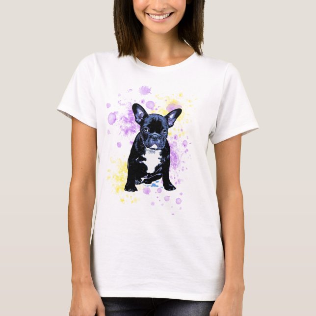 Camiseta Acuarela linda del bulldog francés manchada de (Anverso)