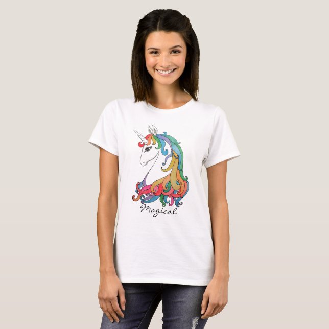 Camiseta Acuarela lindo arco iris unicornio (Anverso completo)