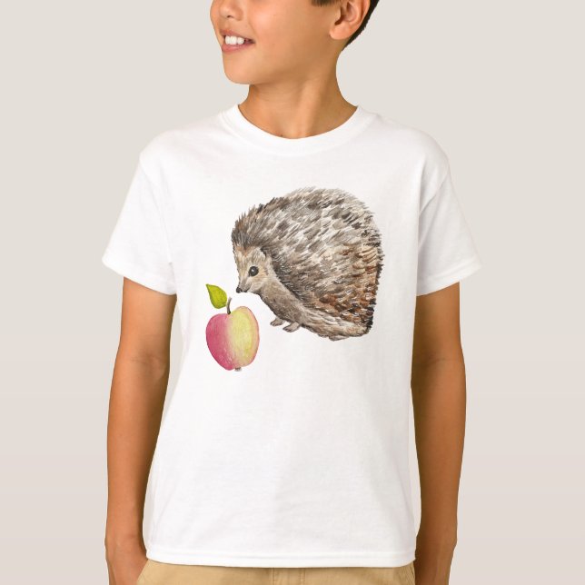 Camiseta Acuarela lindo erizo y manzana (Anverso)