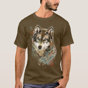 Camiseta Acuarela Lobo Gris Vida salvaje Naturaleza animal 