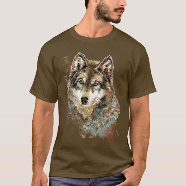 Camiseta Acuarela Lobo Gris Vida salvaje Naturaleza animal  (Anverso)