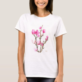 Camiseta Acuarela Magnolia Floral Madre Elegante Rosa