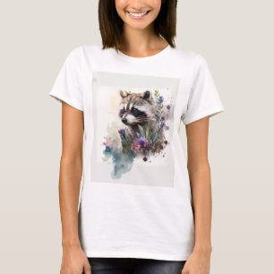Camiseta Acuarela Mapache Lindo Flores de Primavera