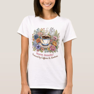 Camiseta Acuarela Médico Café Floral Nombre Personalizado