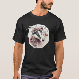 Camiseta Acuarela Miel Badger Flor Crown Cuwn Animal