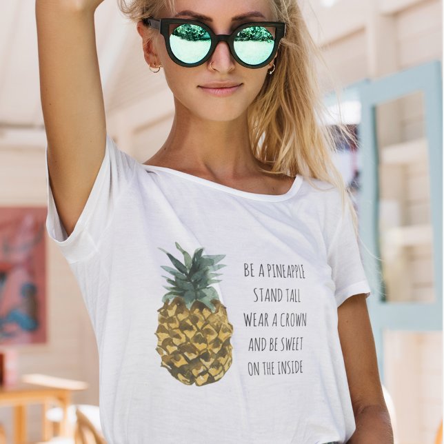 Camiseta Acuarela moderna piña y cita graciosa positiva (Subido por el creador)