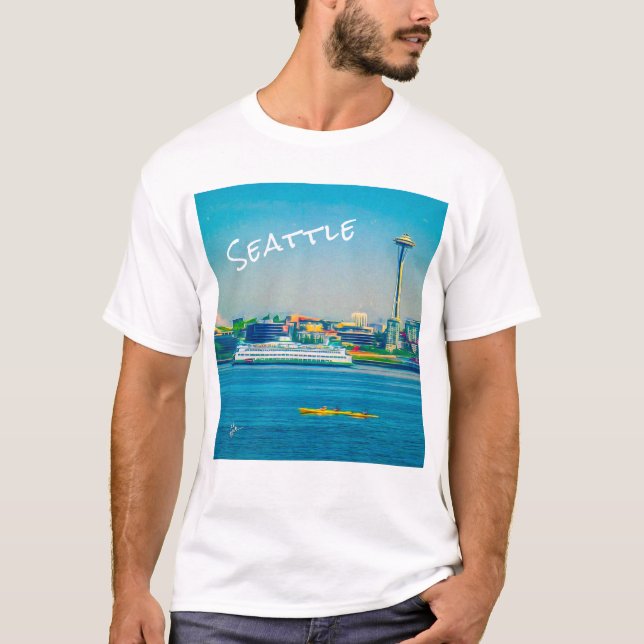 Camiseta Acuarela moderna Seattle Skyline Única (Anverso)