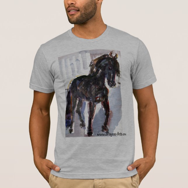 Camiseta Acuarela negra del caballo (Anverso)