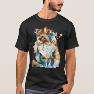 Camiseta Acuarela Noruego Gato de Gatos Coloridos de la Sel