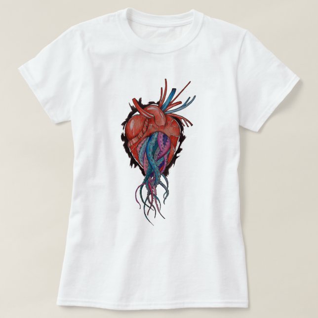 Camiseta Acuarela Octocardiaca, Octopus Heart (Diseño del anverso)