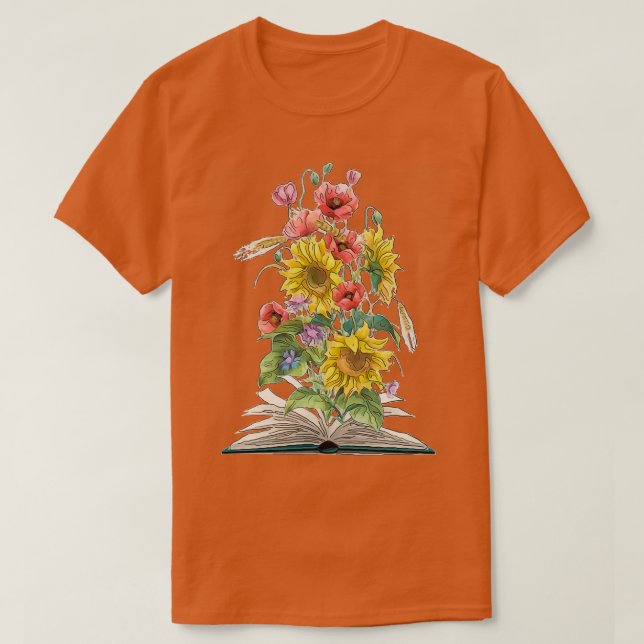 Camiseta Acuarela Open Book con girasoles y pasteles (Diseño del anverso)