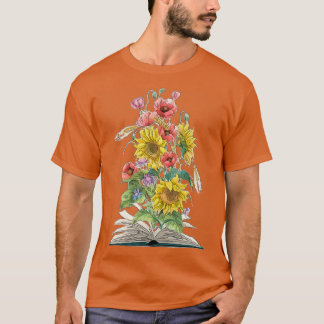 Camiseta Acuarela Open Book con girasoles y pasteles
