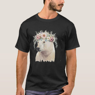 Camiseta Acuarela Oso Polar Flor Crown Boho Estético