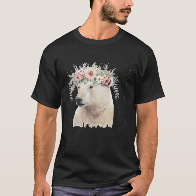 Camiseta Acuarela Oso Polar Flor Crown Boho Estético (Anverso)