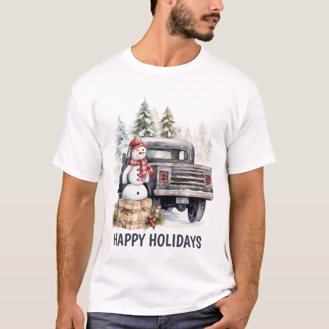Camiseta Acuarela País Navidades camionetas añadir texto (Anverso)