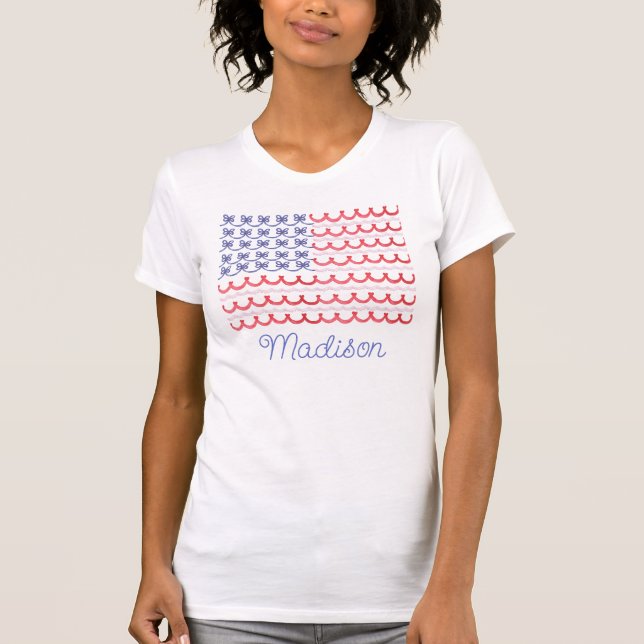 Camiseta Acuarela Patriótica Bandera Americana (Anverso)