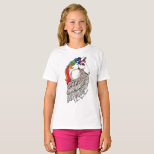 Camiseta Acuarela Pegaso con el pelo del arco iris