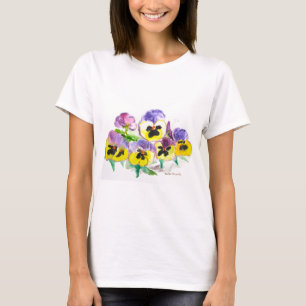 Camiseta Acuarela Púrpura Pañoso Amarillo Floral Rústico