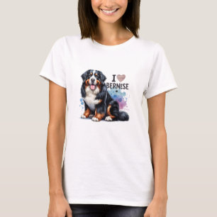 Camiseta Acuarela Que Amo Mi Perro De Montaña Bernés