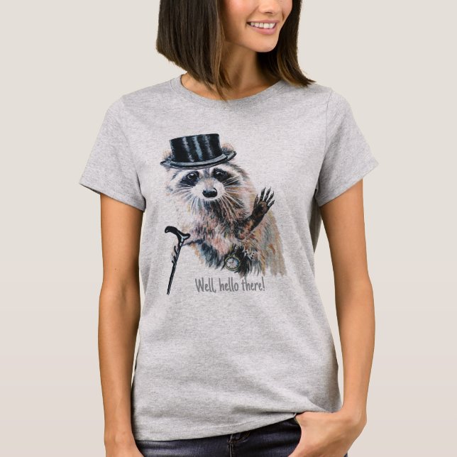 Camiseta Acuarela Raccoon con el mayor gorrón de sombreros (Anverso)