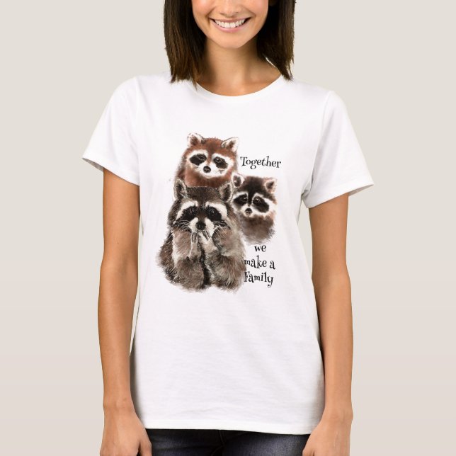 Camiseta Acuarela Raccoons Juntos hacemos una cita familiar (Anverso)