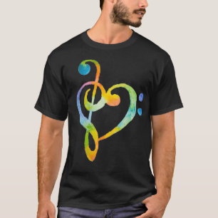 Camiseta Acuarela Rainbow Heart Bass Clef Nota musical