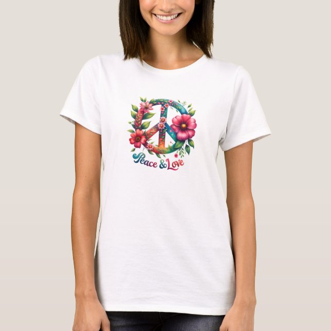Camiseta Acuarela retro groovía paz y amor floral (Anverso)