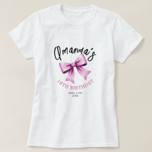 Camiseta Acuarela Rosa Bows Coquette Sweet 16 Cumpleaños