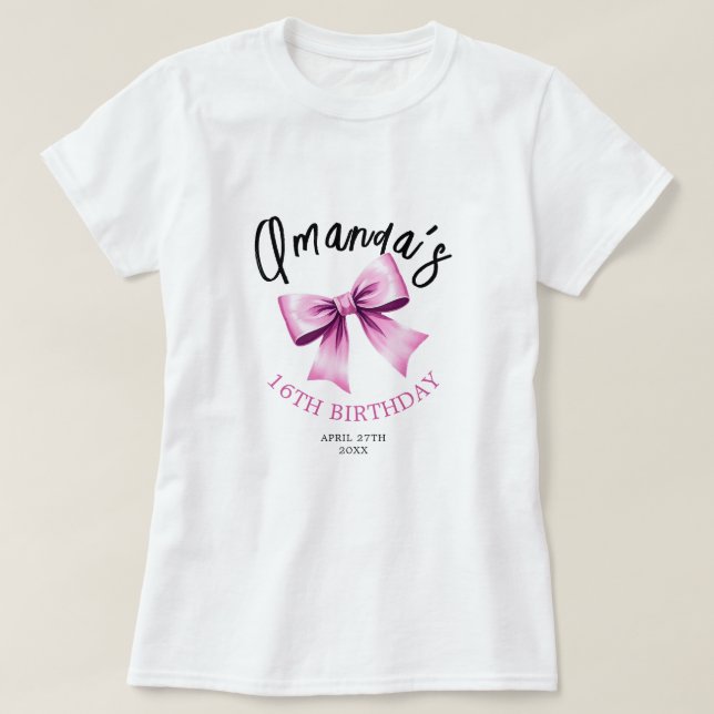 Camiseta Acuarela Rosa Bows Coquette Sweet 16 Cumpleaños (Diseño del anverso)
