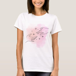 Camiseta acuarela rosa de manos celestes