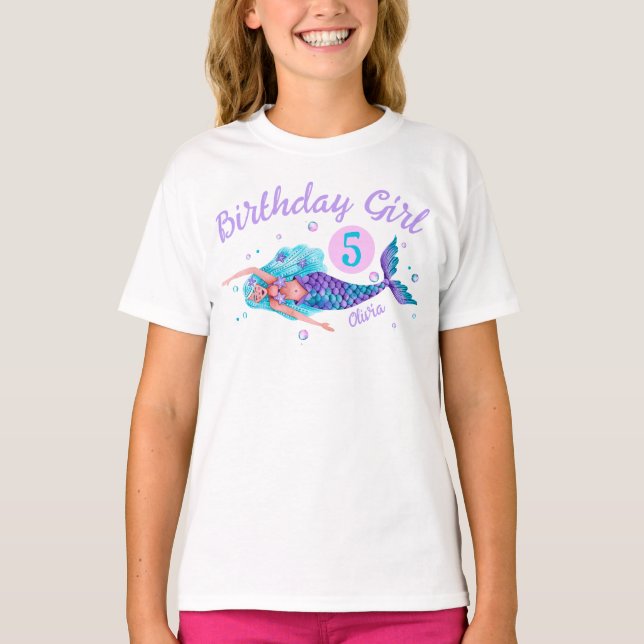 Camiseta Acuarela Sirena Chica de cumpleaños (Anverso)