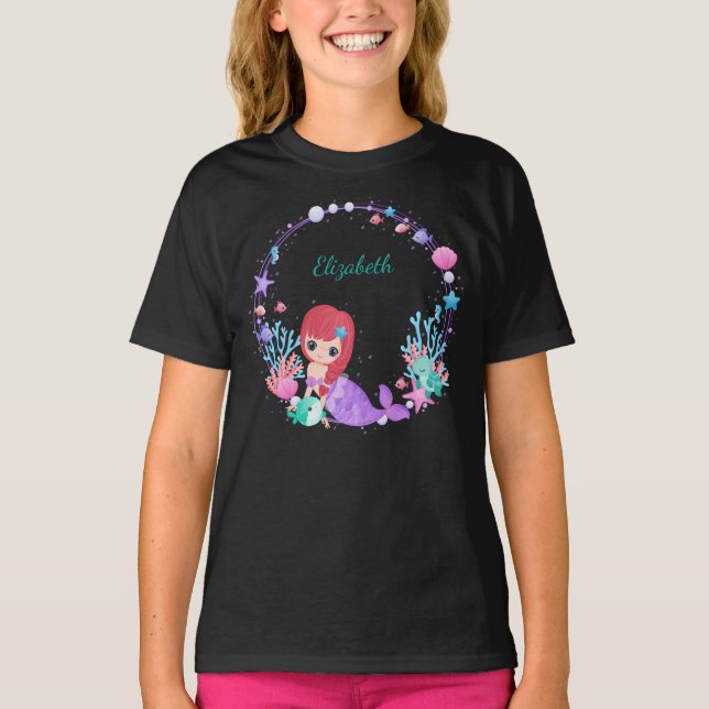 Camiseta Acuarela Sirena Cumpleaños Personalizada (Anverso)