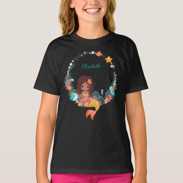 Camiseta Acuarela Sirena Cumpleaños Personalizada (Anverso)