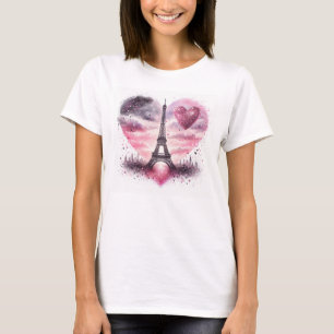 Camiseta Acuarela Torre Eiffel con la moda del corazón