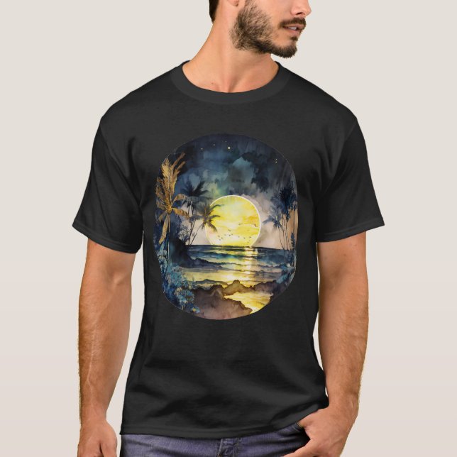 Camiseta Acuarela Tropical Beach Sunset (Anverso)