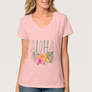 Camiseta Acuarela tropical floral de la hawaiana azul de la