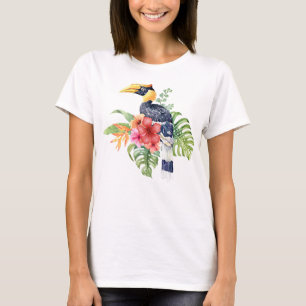Camiseta Acuarela Tropical Gran Bucerótido y Flores