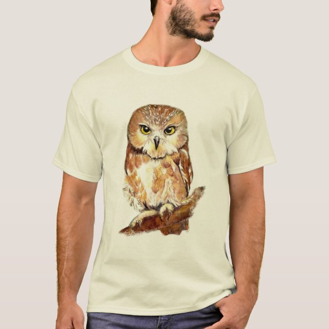 Camiseta Acuarela Vi Lechuza Arenosa Cute Naturaleza Arte (Anverso)