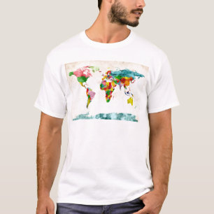 Camiseta Acuarelas del mapa del mundo