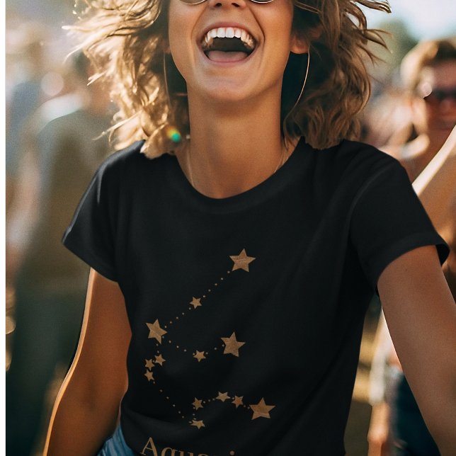 Camiseta Acuario de oro del Rótulo Zodiaco moderno | Aire d (Subido por el creador)