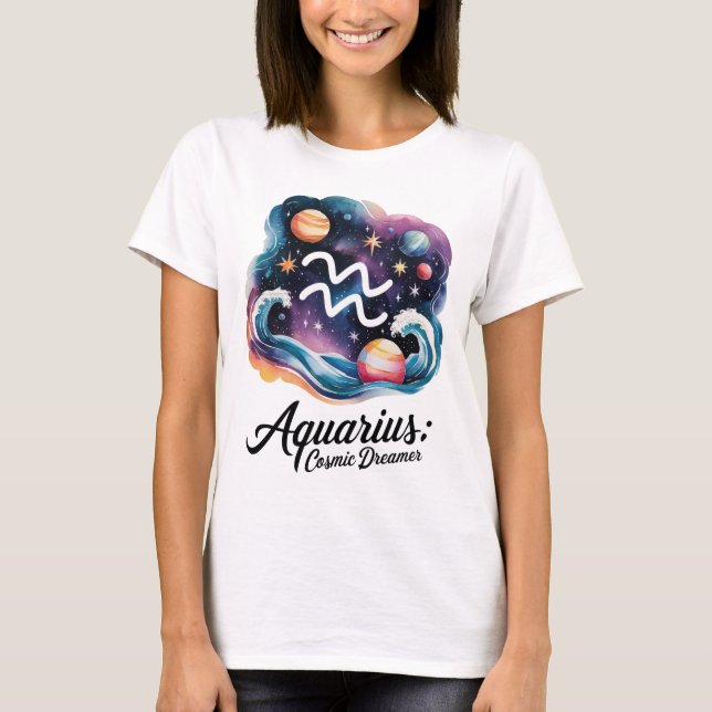 Camiseta Acuario de Sueño Cósmico Rótulo Zodiaco (Anverso)