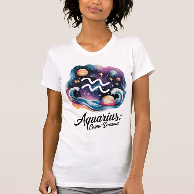 Camiseta Acuario de Sueño Cósmico Rótulo Zodiaco (Anverso)