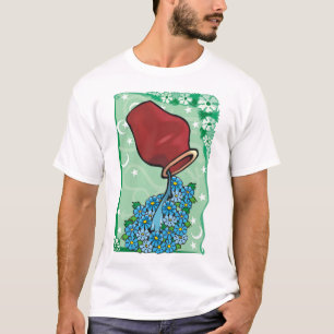 Camiseta Acuario floral con jarrón vertiendo flores azules