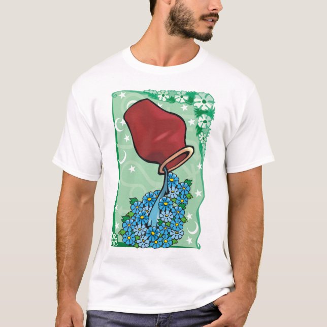 Camiseta Acuario floral con jarrón vertiendo flores azules (Anverso)