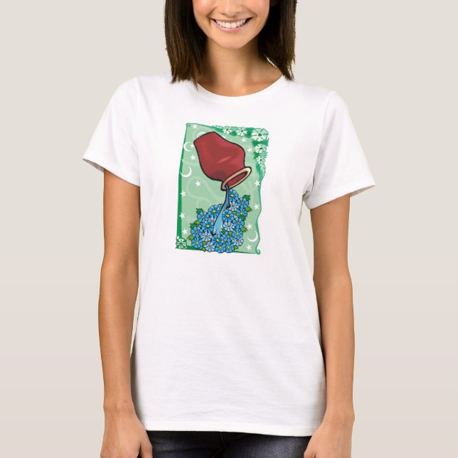 Camiseta Acuario floral con jarrón vertiendo flores azules (Anverso)