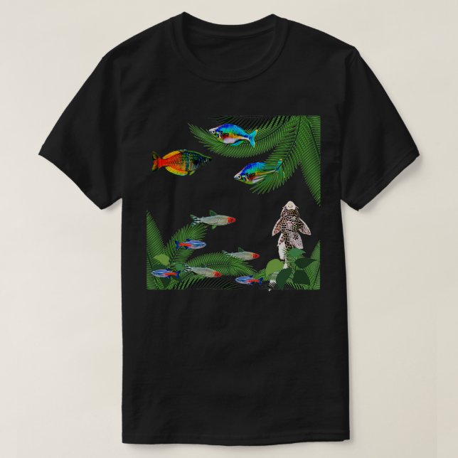 Camiseta Acuario Pescado Arcoiris Tetras Pleco Pescado Comu (Diseño del anverso)