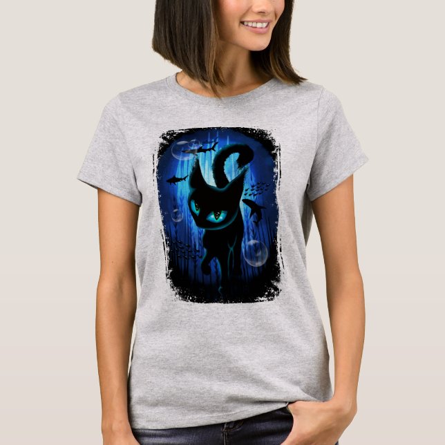 Camiseta Acuático - Gato surrealista en una fantástica cami (Anverso)