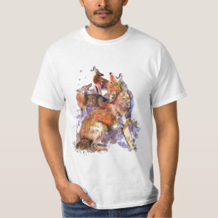 Camiseta Acumulación de acuarela Coyotes Animal Nature Art 